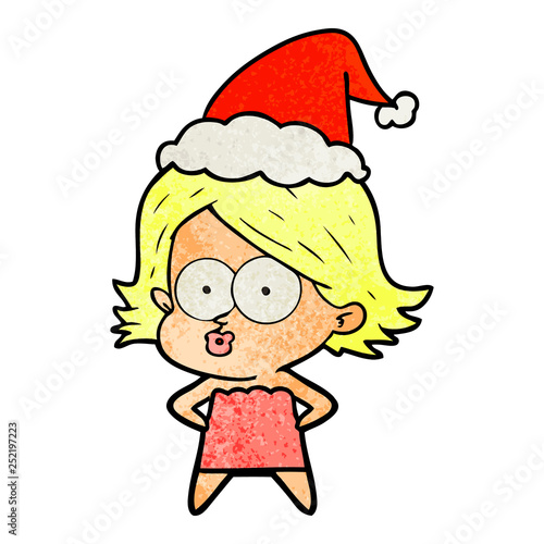 textured cartoon of a girl pouting wearing santa hat