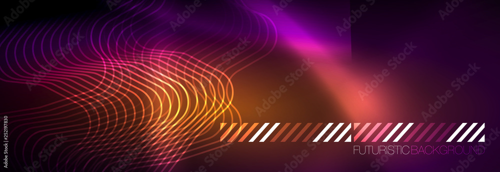 Glowing neon abstract lines, techno futuristic template Glowing neon abstract lines, techno futuristic template