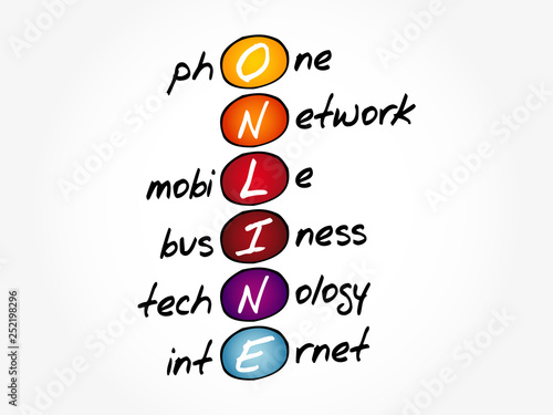 ONLINE - Phone network mobile business technology internet acronym, business concept background