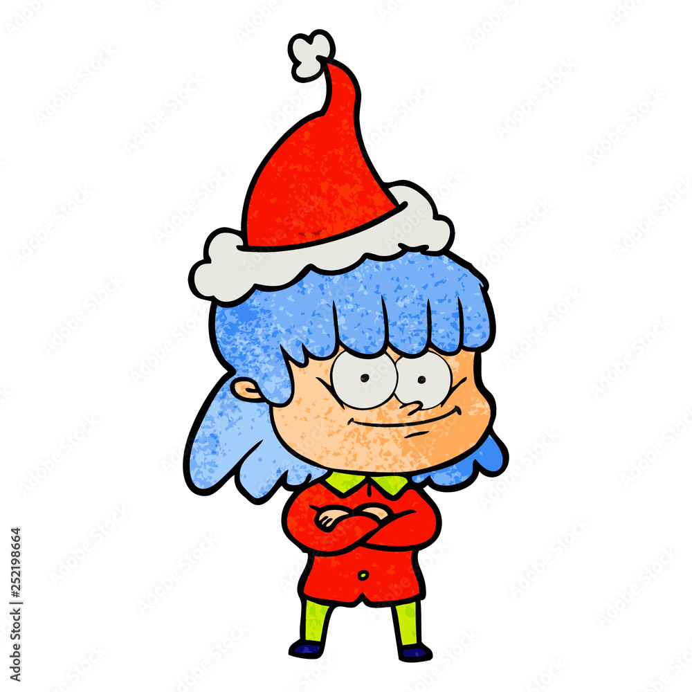 textured cartoon of a smiling woman wearing santa hat textured cartoon of a smiling woman wearing santa hat