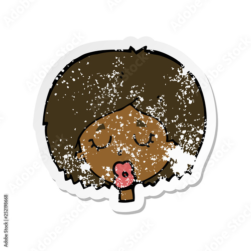 retro distressed sticker of a cartoon woman with eyes closed