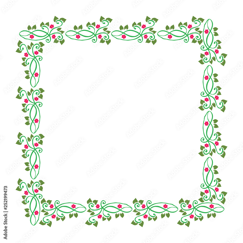 Vector illustration beauty shape green leafy floral frame hand drawn