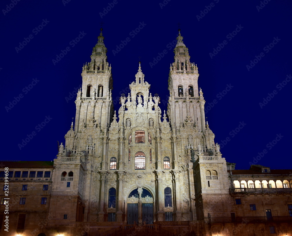 Cathedral, Santiago de Compostela, Spain. Night.
