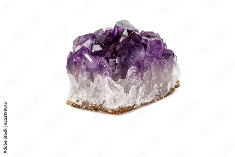 Amethyst Crystal Druse macro mineral on white background Amethyst Crystal Druse macro mineral on white background
