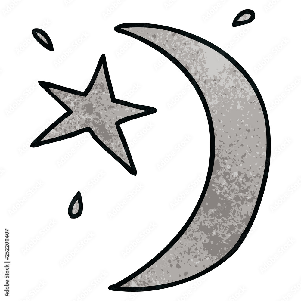 textured cartoon doodle of the moon and a star textured cartoon doodle of the moon and a star