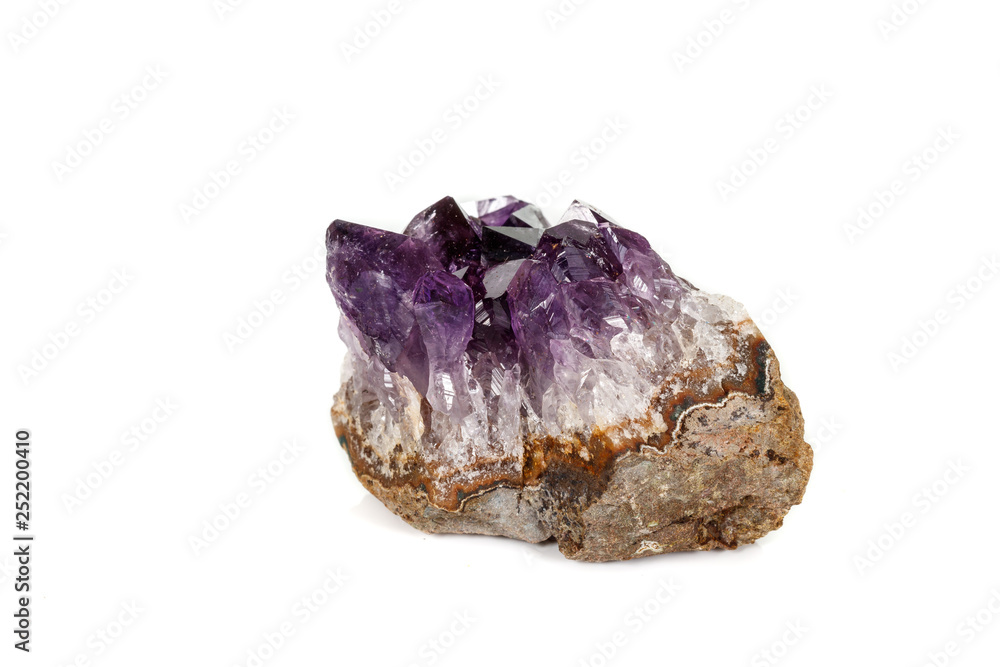Amethyst Crystal Druse macro mineral on white background Amethyst Crystal Druse macro mineral on white background