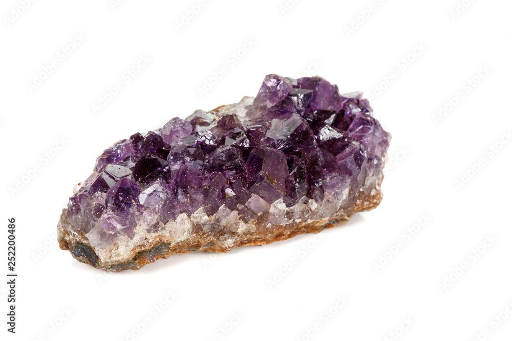 Amethyst Crystal Druse macro mineral on white background Amethyst Crystal Druse macro mineral on white background