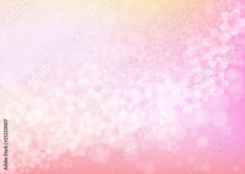 ピンク色のさくら-水彩絵具イメージ背景素材-和紙テクスチャ