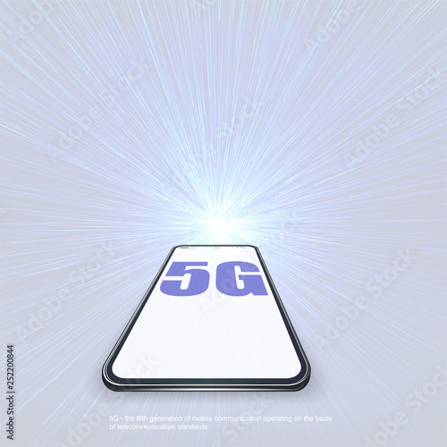 5G network wireless technology vector illustration. Wireless mobile telecommunication service concept. Marketing website landing template. Smartphone internet speed connection background