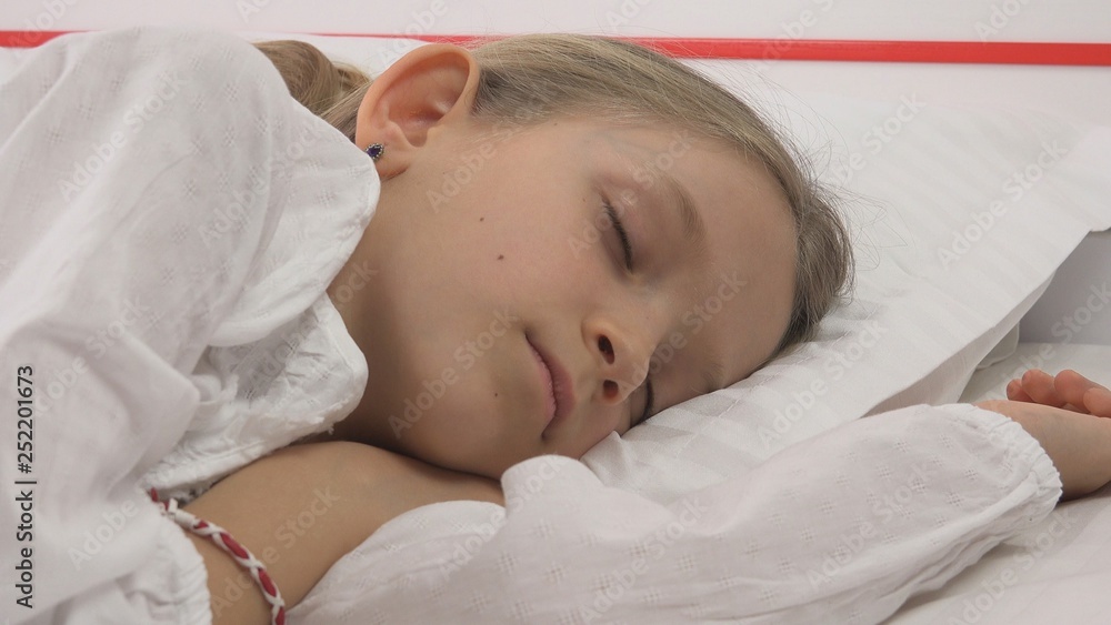 Child Sleeping in Bed, Kid Portrait Resting in Bedroom, Girl Face at Home Child Sleeping in Bed, Kid Portrait Resting in Bedroom, Girl Face at Home