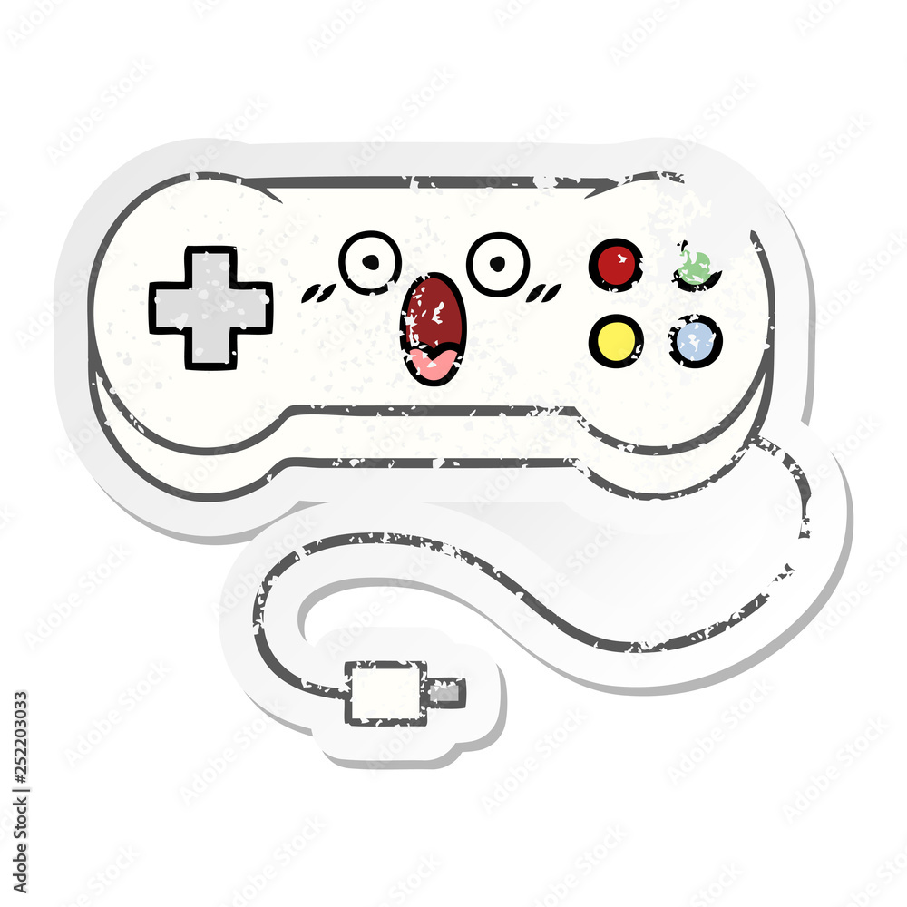 distressed sticker of a cute cartoon game controller distressed sticker of a cute cartoon game controller