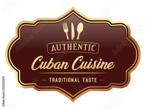 Cuban Cuisine. Vector Vintage Label.