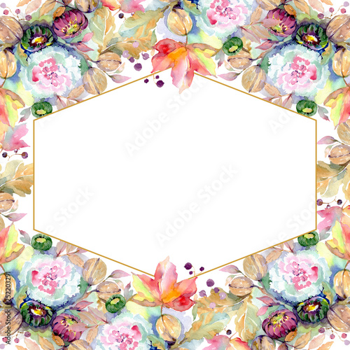 Bouquets floral botanical flower. Watercolor background illustration set. Frame border ornament square.