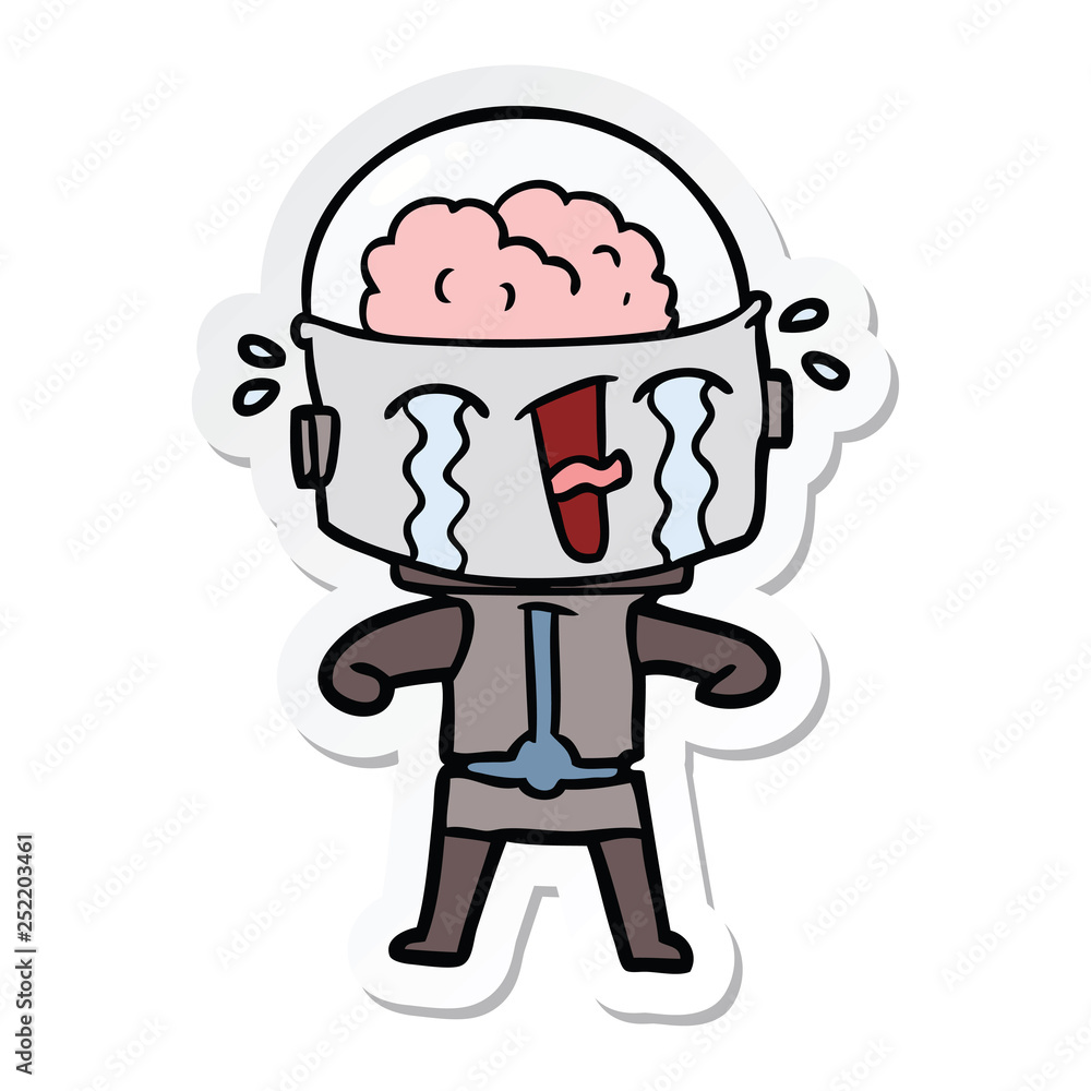 sticker of a cartoon crying robot sticker of a cartoon crying robot