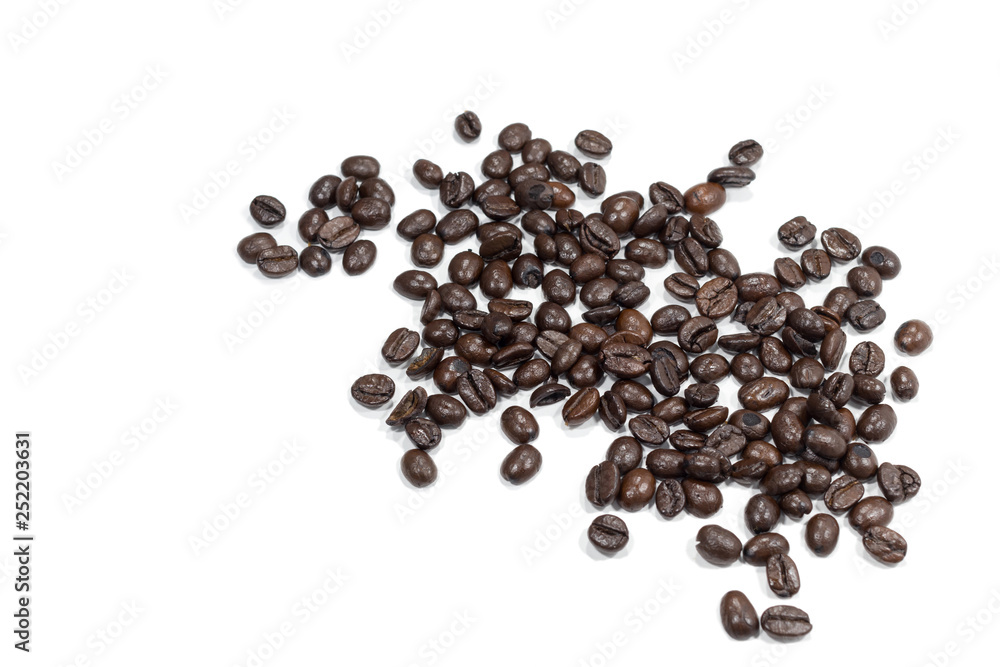 Top view Roasted coffee beans is a frame pattern isolated on white background. Top view Roasted coffee beans is a frame pattern isolated on white background.
