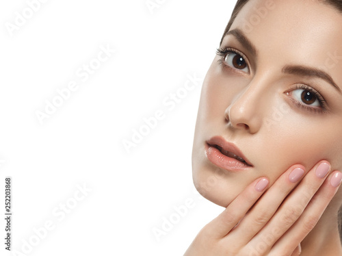 Eyelashes woman eyes face close up with beautiful long lashes isolated on white
