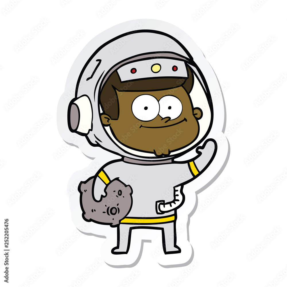 Obraz premium sticker of a happy astronaut cartoon