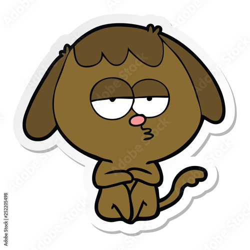 sticker of a cartoon bored dog