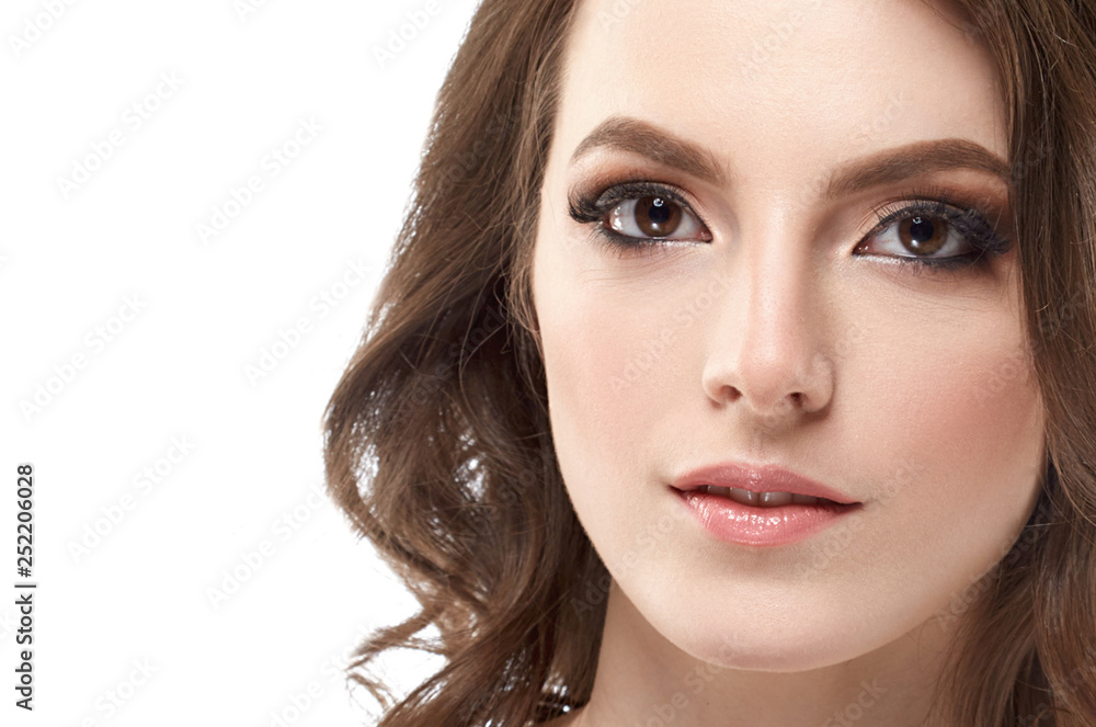 Beautiful skin face woman brunette hair natural makeup plastic surgery. Studio shot. Beautiful skin face woman brunette hair natural makeup plastic surgery. Studio shot.