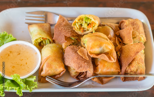 Delicious spring rolls ready to be enjoyed.