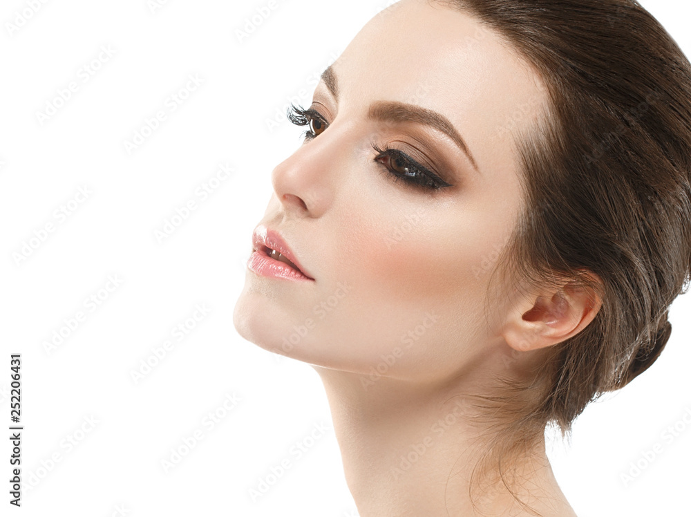 Beautiful woman female skin care healthy hair and skin close up face beauty portrait