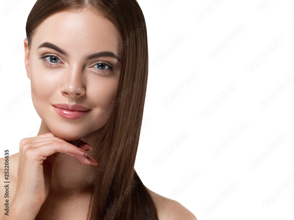 Naklejka premium Beautiful woman female skin care healthy hair and skin close up face beauty portrait