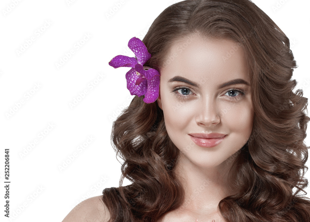 Naklejka premium Beautiful woman female skin care healthy hair and skin close up face beauty portrait