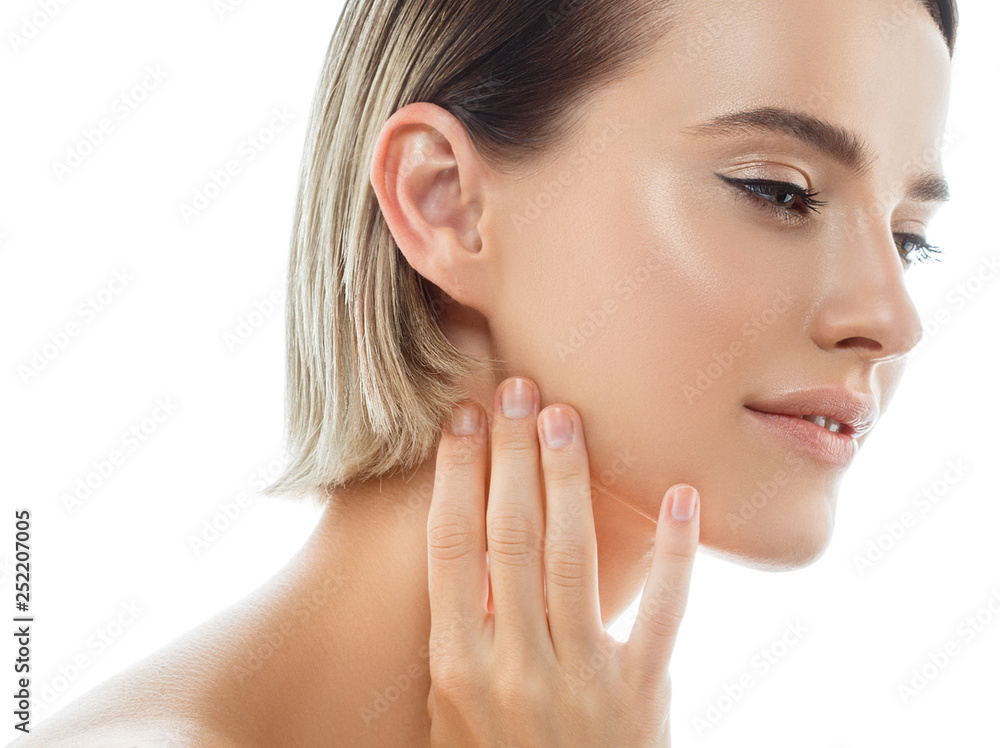 Beautiful woman female skin care healthy hair and skin close up face beauty portrait Beautiful woman female skin care healthy hair and skin close up face beauty portrait