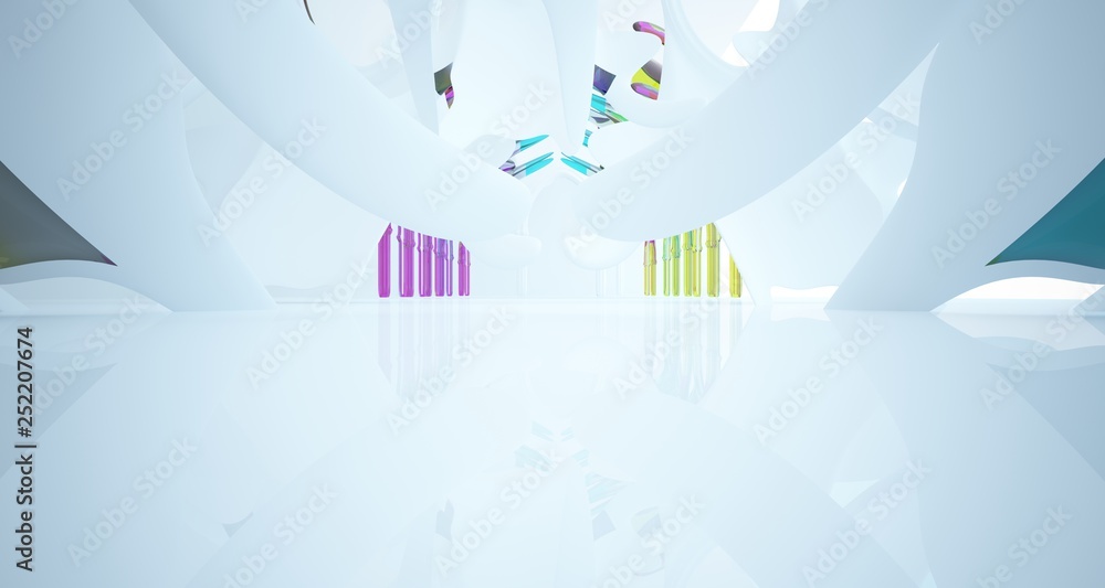 Abstract white and colored gradient smooth glasses gothic interior. 3D illustration and rendering. Abstract white and colored gradient smooth glasses gothic interior. 3D illustration and rendering.