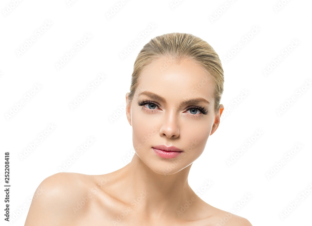 Blonde beauty young happy woman with healthy skin and beautiful hairstyle female girl model portrait isolated on white Blonde beauty young happy woman with healthy skin and beautiful hairstyle female girl model portrait isolated on white