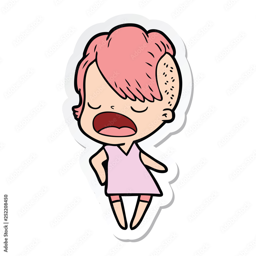 sticker of a cartoon cool hipster girl talking sticker of a cartoon cool hipster girl talking
