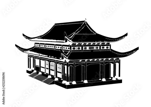 silhouette chinese temple vector