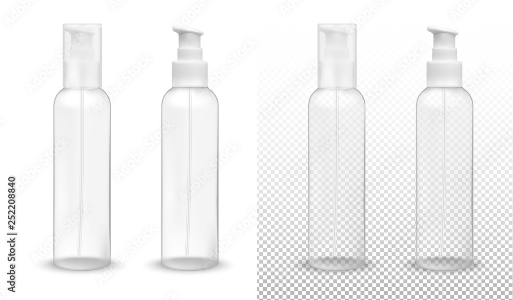 Transparent plastic bottle with pump dispenser Transparent plastic bottle with pump dispenser