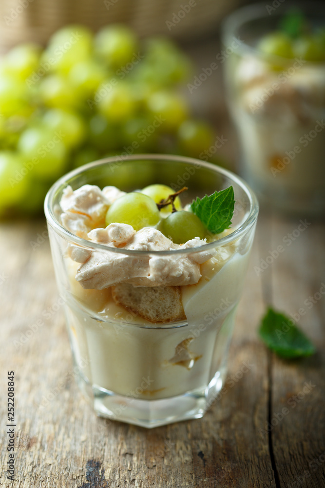 White grape trifle dessert or tiramisu White grape trifle dessert or tiramisu