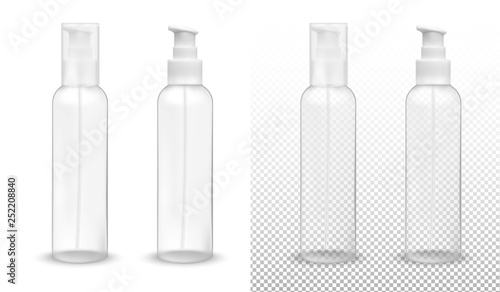 Transparent plastic bottle with pump dispenser