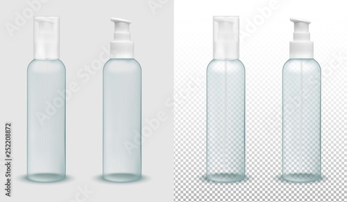 Transparent plastic bottle with pump dispenser