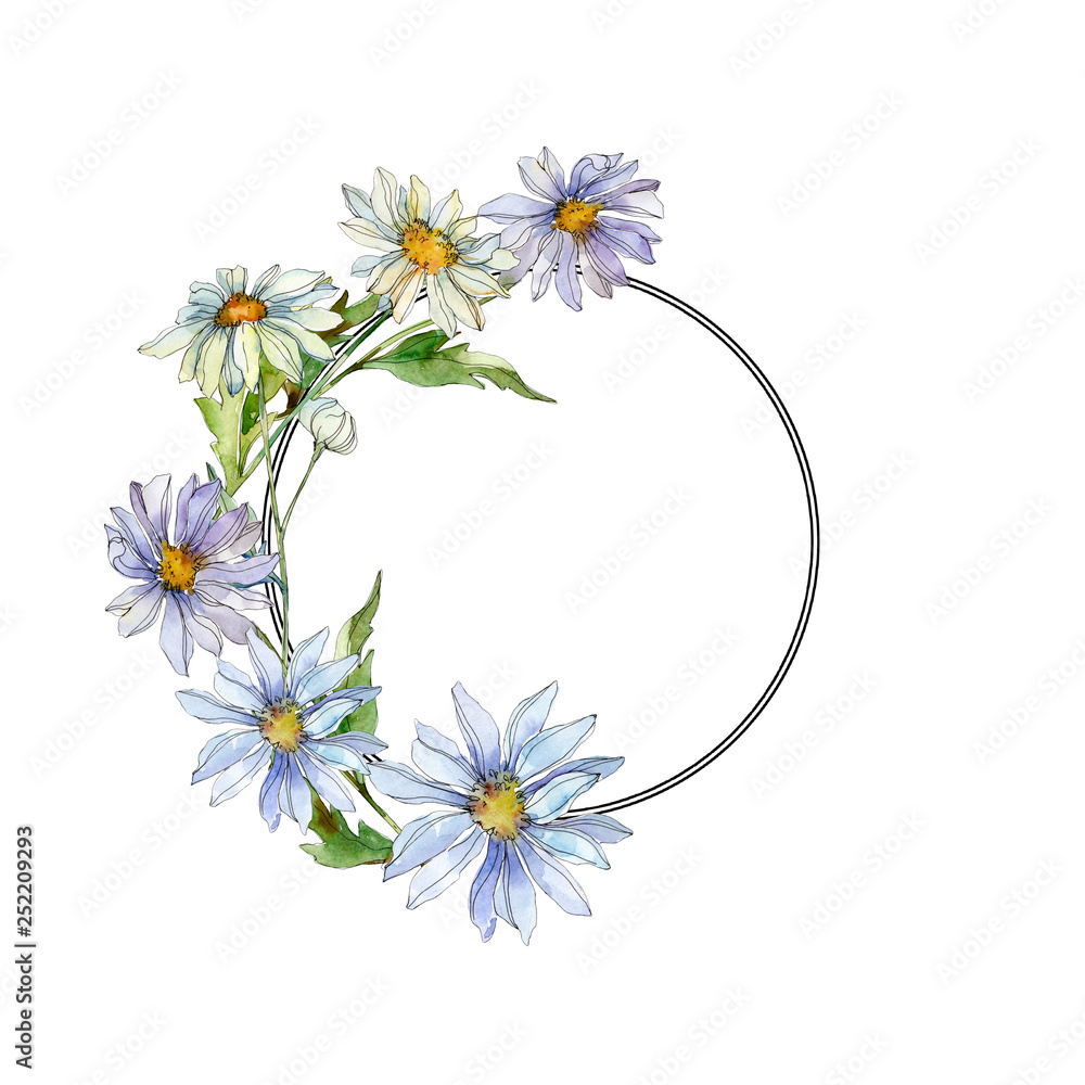 Fototapeta premium Daisy floral botanical flower. Watercolor background illustration set. Frame border ornament square.