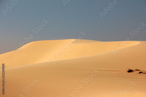 sand dune (White sand dune) with blue sky background in summer in Mui Ne, Vietnam.