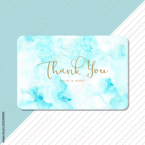 hank you card with blue abstract watercolor background