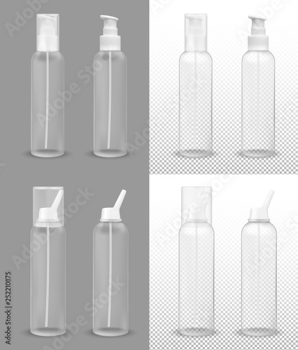 Transparent plastic bottle with pump dispenser