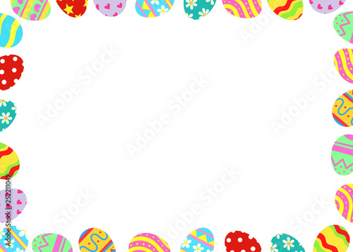Easter eggs frame border with a black space for a text, logo, or designs. View from above. . Hand drawn vector illustration.
