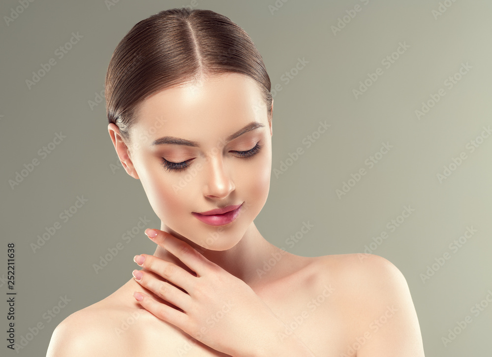 Beautiful woman female skin care healthy hair and skin close up face beauty portrait Beautiful woman female skin care healthy hair and skin close up face beauty portrait