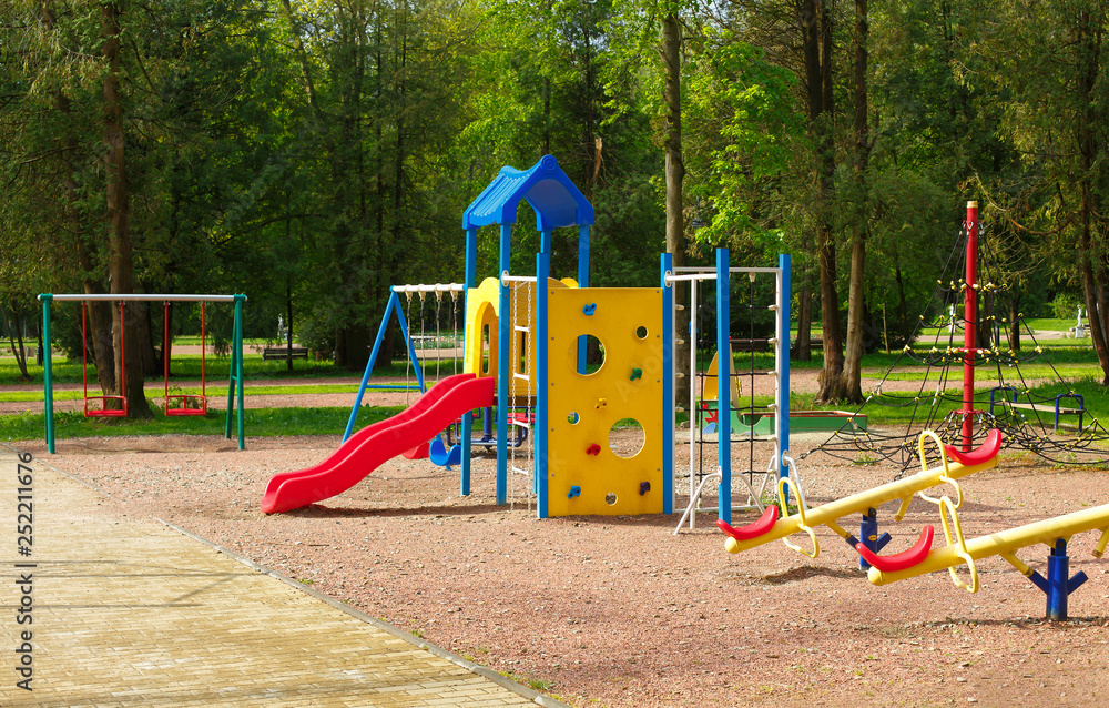 An image of colorful children playground, without children. Playground without children