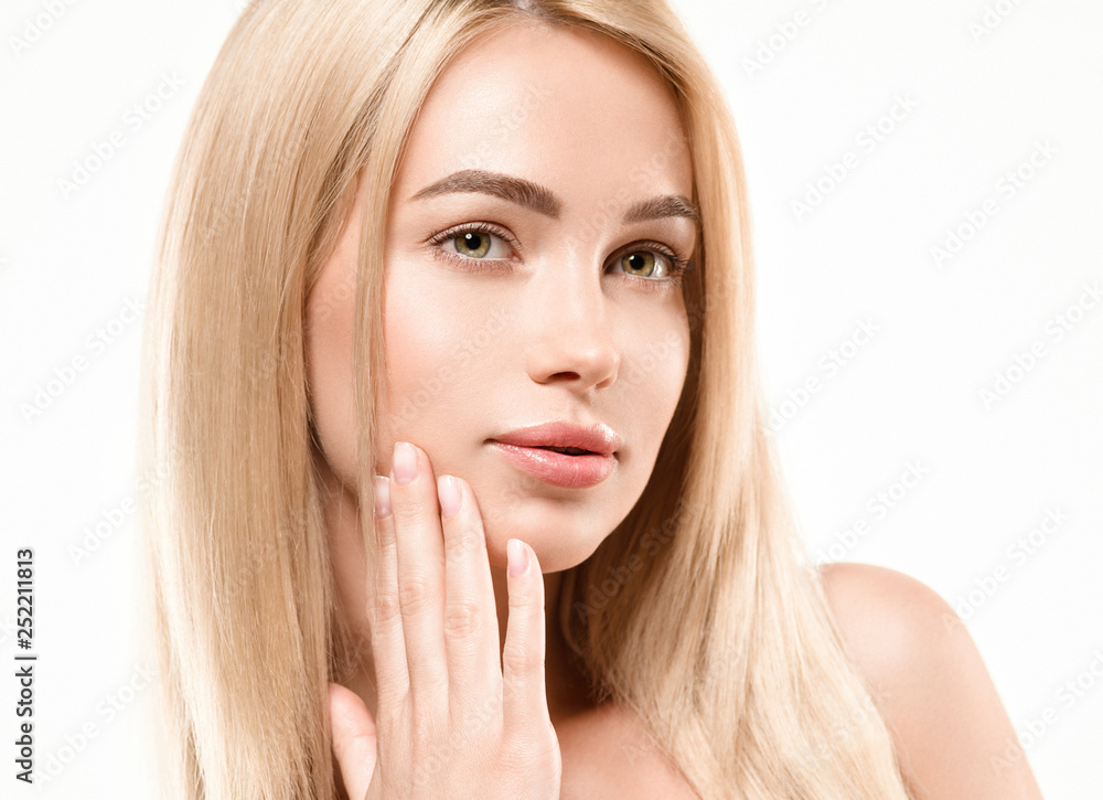 Beautiful woman female skin care healthy hair and skin close up face beauty portrait Beautiful woman female skin care healthy hair and skin close up face beauty portrait