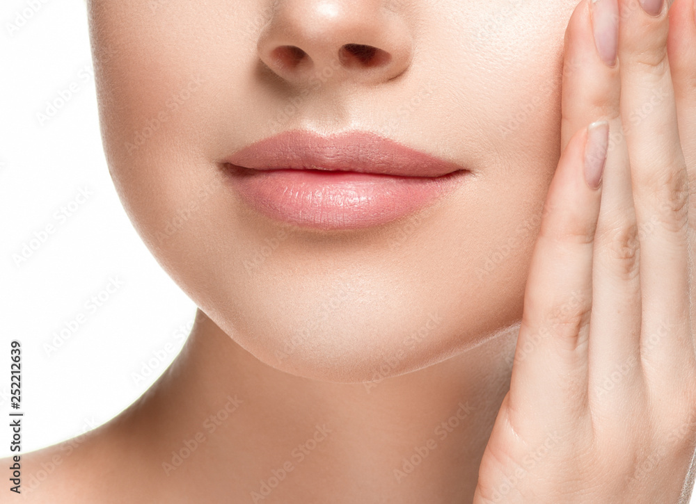 Woman lips chin neck beautiful skin age care Woman lips chin neck beautiful skin age care