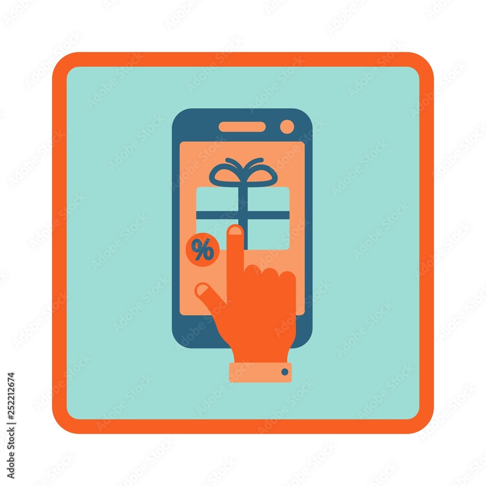 Online shopping by smart mobile phone flat icon in square frame Online shopping by smart mobile phone flat icon in square frame