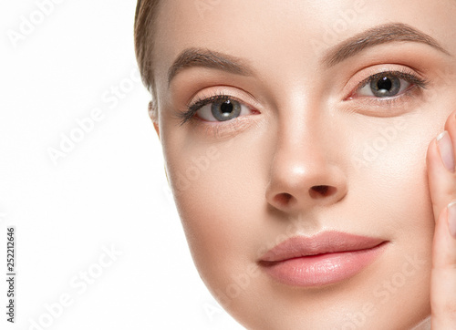 Eyes lashes woman closeup isolated on white macro