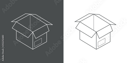 Icono plano lineal caja de cartón en gris y blanco