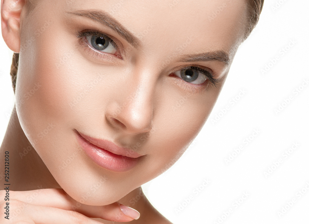 Fototapeta premium Eyes lashes woman closeup isolated on white macro