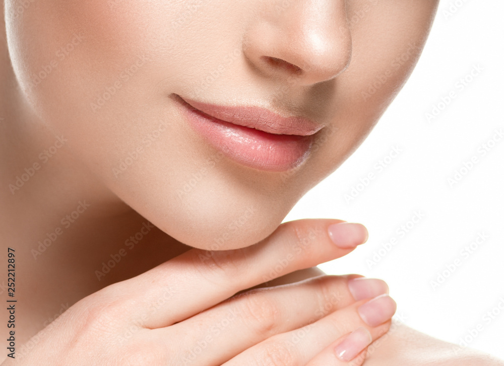 Woman lips chin neck beautiful skin age care Woman lips chin neck beautiful skin age care